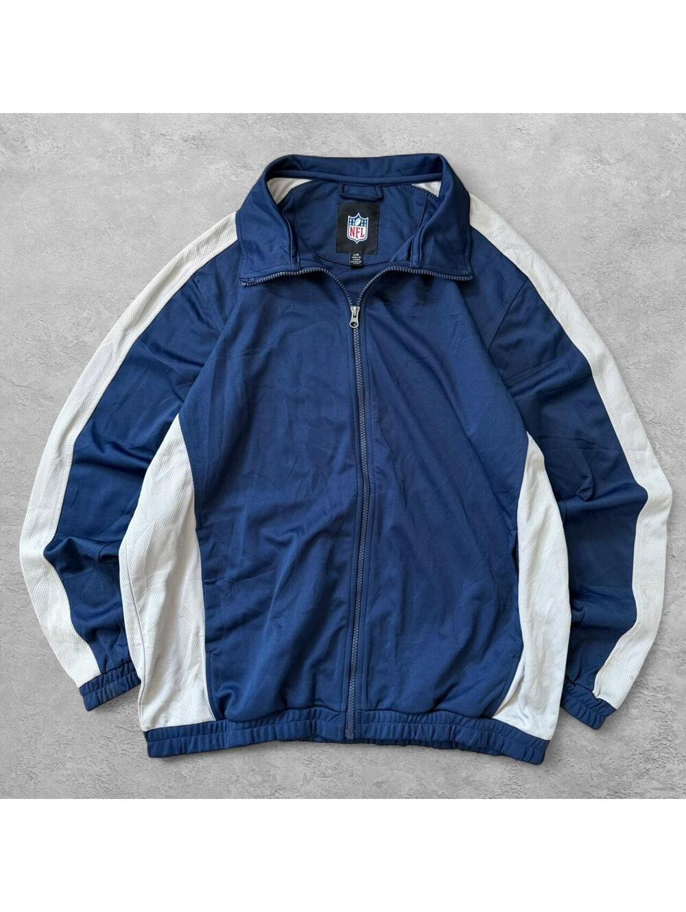 Official NFL Navy Blue & Gray Colorblock Track Jacket - Size Large